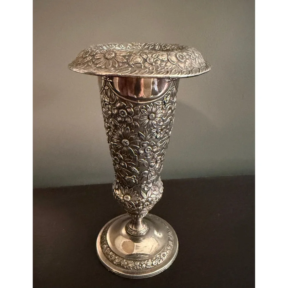 Antique Jennings Brothers JB 2599 Silverplate Floral Art Nouveau Trumpet Vase